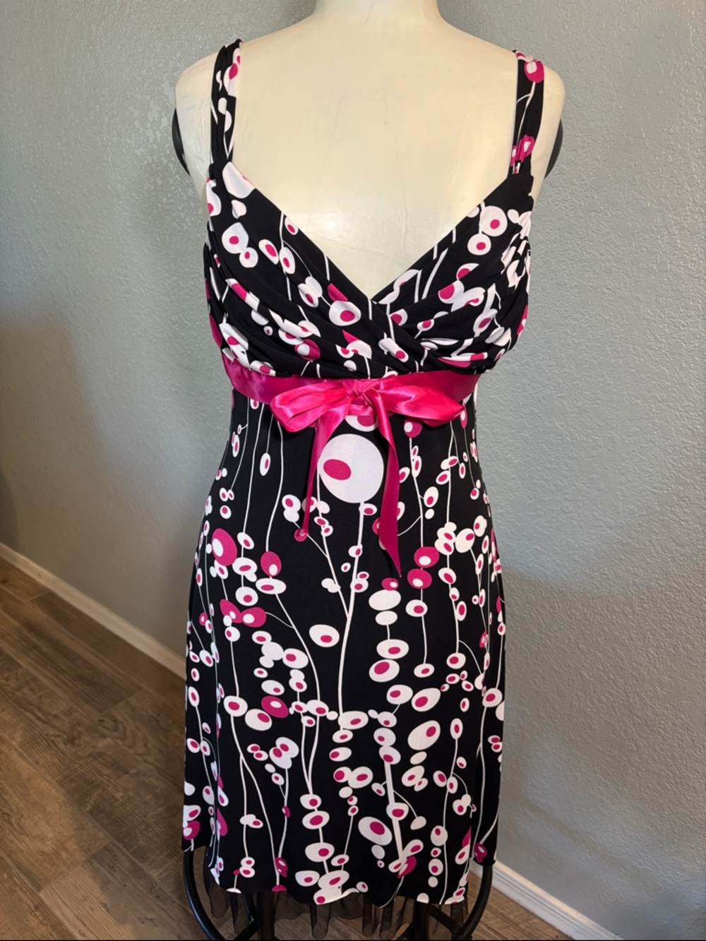 My Michelle Dress Black Pink Floral Tulle Lining Skirt Large